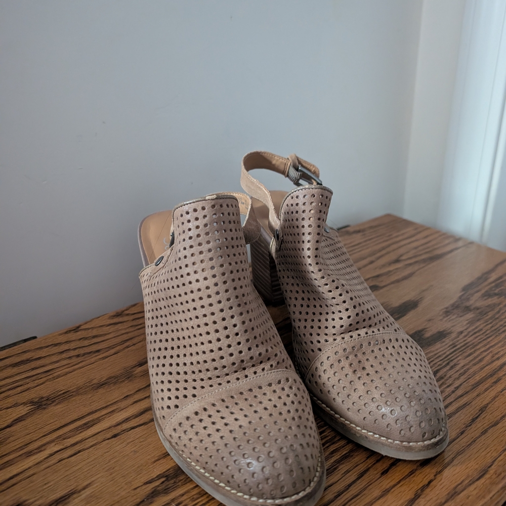 Franco Sarto Taupe Perforated Slingback Mules